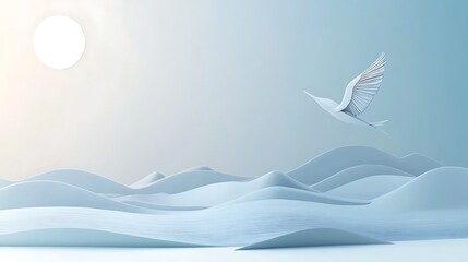 Wall Mural - White Bird Flying Over Abstract Landscape