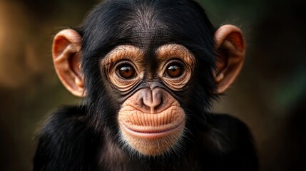 Close-up Portrait of a Curious Young Chimpanzee