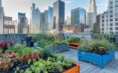 Urban Oasis: Rooftop Garden in NYC Skyline  