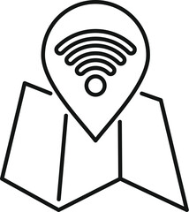 Sticker - Location pin icon with a wifi symbol is marking a public free internet zone on a map