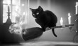 © TheoTheWizard - Black cat perched confidently on a witch's broom