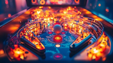Wall Mural - a pinball machine in action, with a ball mid-play, surrounded by vivid graphics and illuminated bump