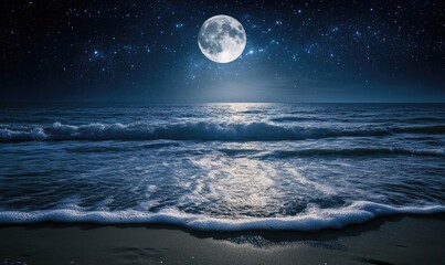 Wall Mural - bright moon casting a long reflection on the ocean
