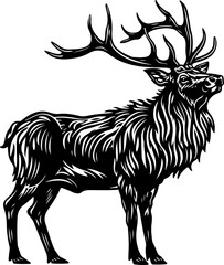 Woodcut of a Majestic Stag with Intricate Details