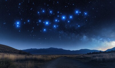 Dark night sky with bright shiny stars and constellations