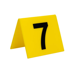 crime scene investigation. yellow evidence identification marker on transparent background number 7