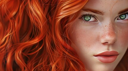 Poster - Close-up of a woman's face with red hair and green eyes.