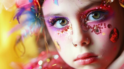 Poster - Close-up of a young girl with colorful makeup and glitter.