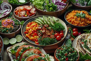 Wall Mural - A Table Full of Delicious and Colorful Food