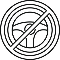 Sticker - Simple line art icon of a steering wheel with a diagonal line through it, representing the prohibition of driving