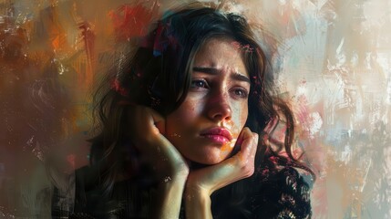 pensive woman lost in thought evocative aigenerated portrait