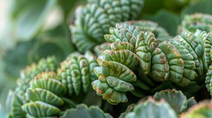 Canvas Print - Close-up of green succulent plant with intricate texture.