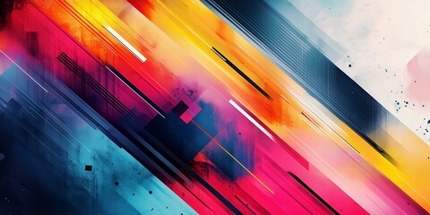 Wall Mural - A dynamic abstract digital artwork featuring vibrant diagonal lines in bold colors, creating a modern and energetic visual design, Digital Art, Abstract, Vibrant Colors, Diagonal Lines