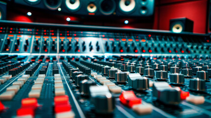 audio mixing console in recording studio