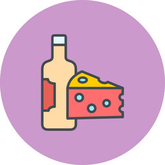 Sticker - Wine and Cheese Vector Icon