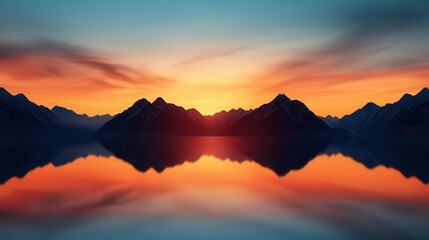 Mesmerizing Sunset Over Majestic Mountain Landscape with Serene Lake Reflection