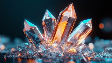 Sticker - A cluster of glowing mineral crystals, showcasing intricate facets and a vibrant orange hue. The crystals appear to radiate an inner light, symbolizing energy, clarity, and spiritual connection.