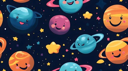 Wall Mural - Planets wallpaper featuring cheerful, smiling planets