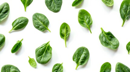 Spinach pattern background on white. Top view 