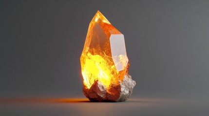 Poster - A glowing mineral crystal stands on a rocky base, symbolizing energy, power, natural beauty, and the potential for growth and transformation.