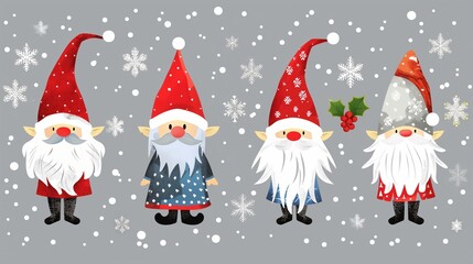 Christmas gnomes vector illustration on gray background 