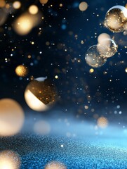 Canvas Print - A mesmerizing abstract background featuring a deep blue canvas adorned with sparkling gold glitter and ethereal bokeh lights.  The image evokes a sense of magic, wonder, and celebration.