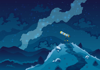 Wall Mural - telescope for space exploration, science discovery and astronomy studying. background of dark sky wi