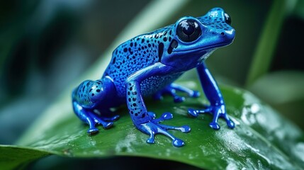 Wall Mural - Vibrant Blue Poison Dart Frog on Lush Foliage