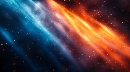 Sticker - Vibrant abstract design with streaks of blue and orange colors, accompanied by numerous small glowing particles