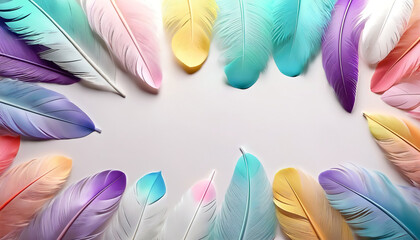 Sticker - pastel tones feathers frame with free space at the middle