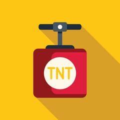 Poster - Red tnt detonator plunger explosive device with a long shadow on a yellow background