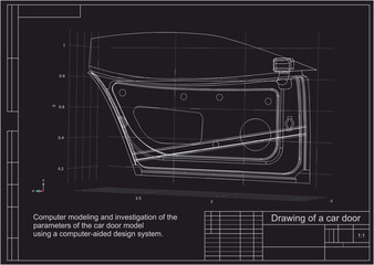 Canvas Print - Vector drawing. Computer modeling and investigation of 
parameters of car door model
using a computer-aided design system.
Design environment of engineering calculations. Calculation grid.