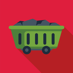 Sticker - Green mining cart carrying coal, simple style illustration