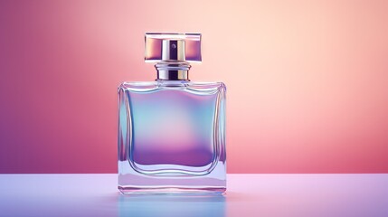 Wall Mural - Perfume bottle with on neon light background. Blank perfumery mockup, spa branding concept. Neural network ai generated art