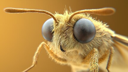 Sticker -   A close-up of a fly's eyes with a blurry background and a light brown background