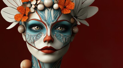 Sticker - A woman with painted face and flowers on her head, AI