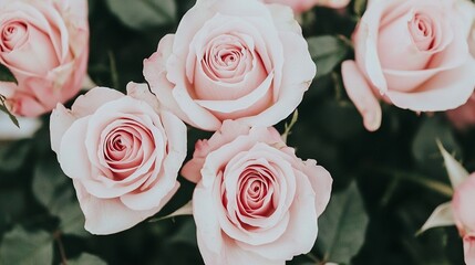 Sticker -   Pink roses close-up with green leaves in sharp focus, blurred background