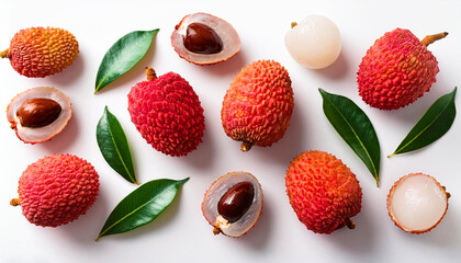 Lychee fruit pattern from flat view isolated on white background