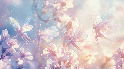 Wall Mural - fairy tinkerbells atop a colorful flower field