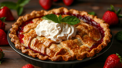 Wall Mural - Strawberry Pie With Whipped Cream Top