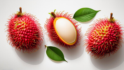 Rambutan fruit pattern from flat view isolated on white background