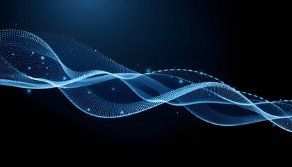 Abstract digital wave technology with flowing particles. Connection lots and line on dark background. beautiful technology corporate concept background isolated with white highlights, png