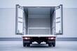 © Serhii - Semi-Truck Back. Open Box Truck Interior with White Walls. Commercial Vehicle Rear View