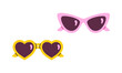 © Rudzhan - Doll clothes concept. Pink and yellow sunglasses in heart shape. Beauty, elegance and aesthetics. Fantasy and dream. Trendy glasses sticker. Flat vector illustration isolated on white background