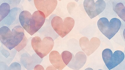 Poster -   A group of hearts adorns a white and blue backdrop, featuring pink and blue heart shapes on the left side