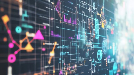 Abstract Technology Background With Neon Lights And Data.