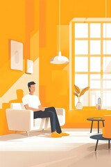 Wall Mural - Man Sitting On A Sofa In A Living Room Illustration