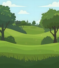 Green Hills and Trees Summer Landscape Illustration