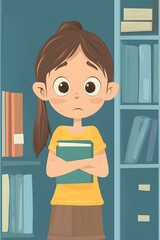 Wall Mural - Girl Holding Book in Library