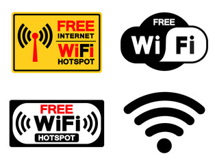 Wall Mural - Free WiFi Set Symbol Sign, Vector Illustration, Isolate On White Background Label. EPS10